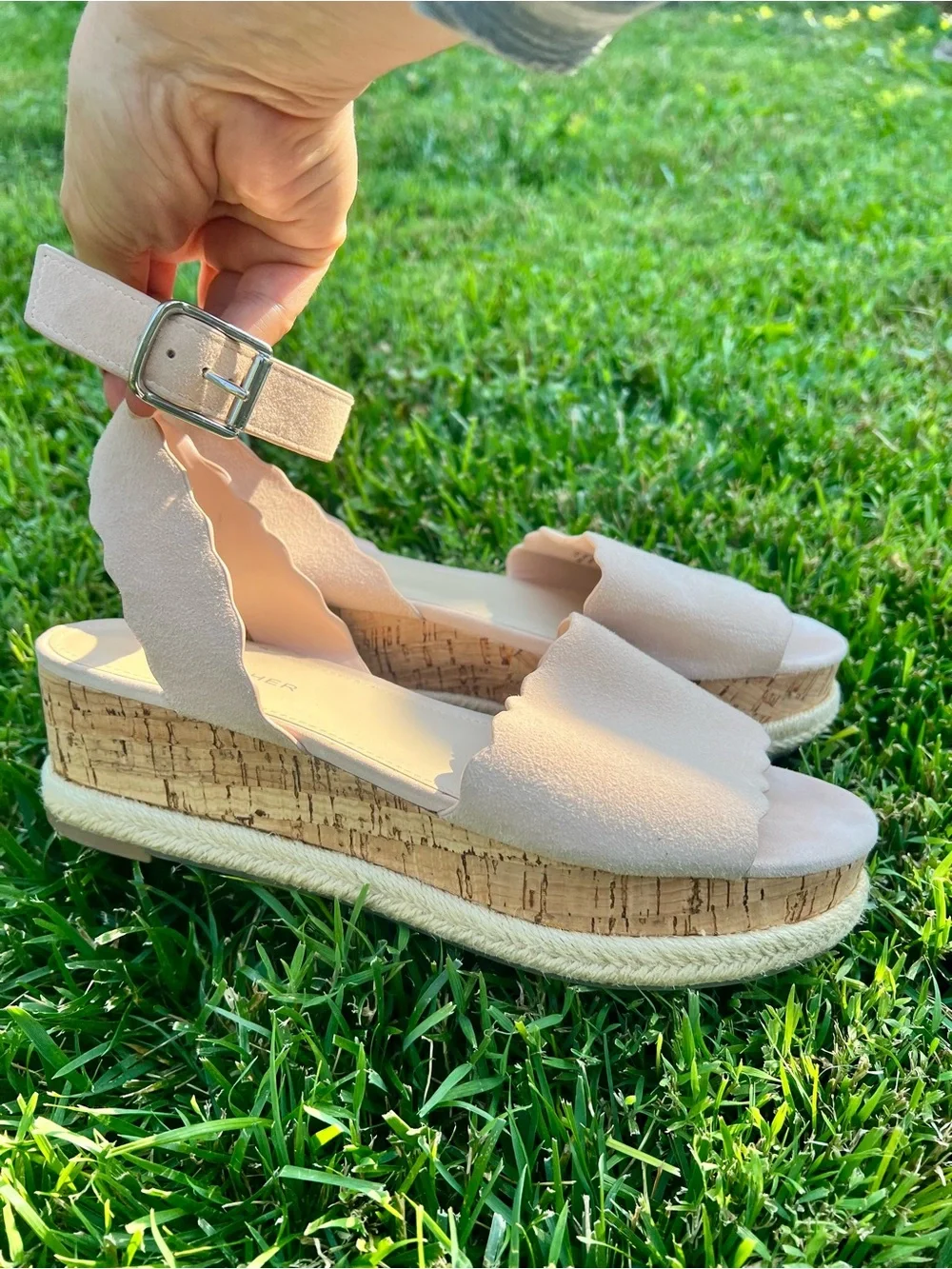Marc Fisher Nude Pink Suede Platform Espadrilles Wedges Cork Sandal 7.5